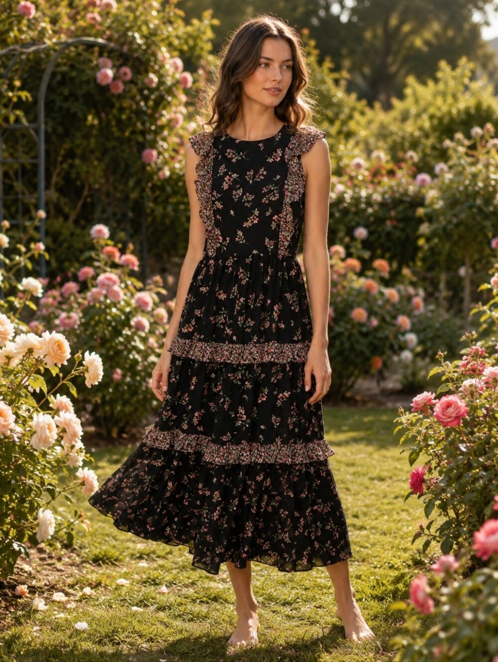 J. Crew Black  Floral Midi Dress